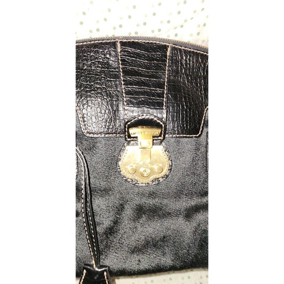 Talbots Black Calf Hair And Leather Key Lock Closure Satchel Lage Handbag - Picture 4 of 6